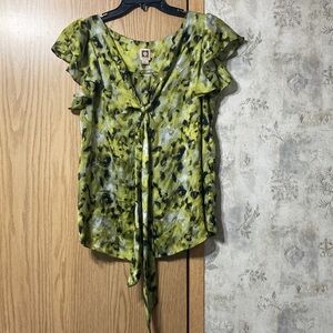 Anne Klein Women’s Size XL Yellow and Black Patterned Blouse